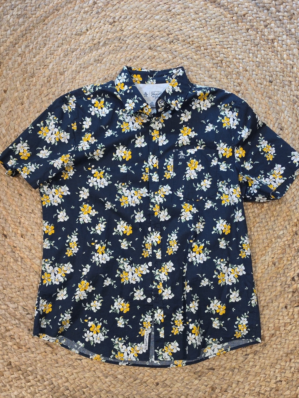 Original Penguin Navy Short-Sleeve Floral Button-Down Shirt